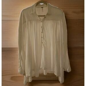 Free People Small Tunic Lovely Day Women White Oversized Flowy Boho Semi Sheer